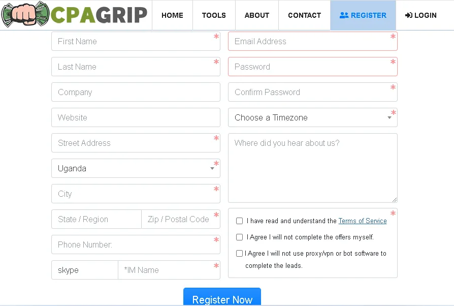 Detailed instructions for registering a CPAGrip account for beginners